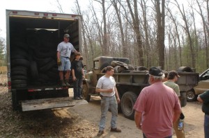 Tires were recycled as door mats for a local charity.